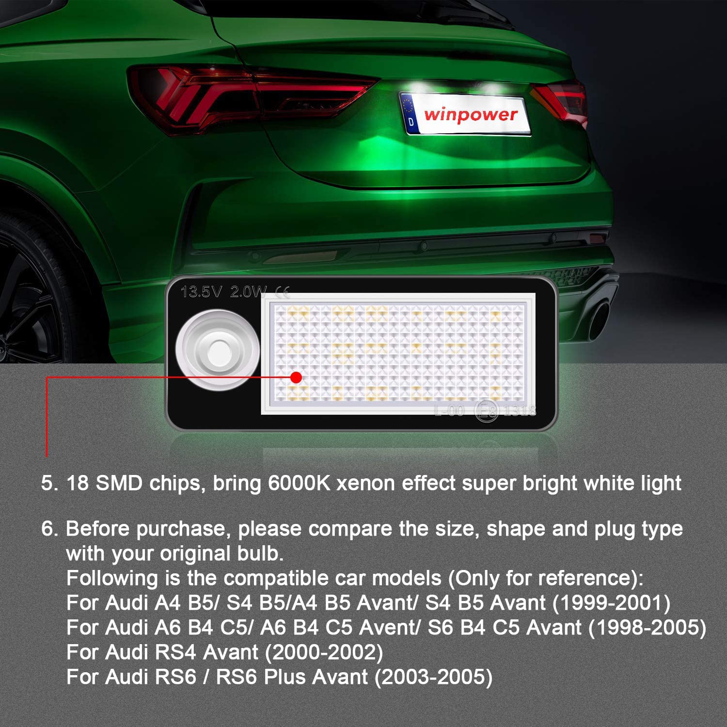 WinPower LED U00c9clairage Plaque Immatriculation CanBus Pas D