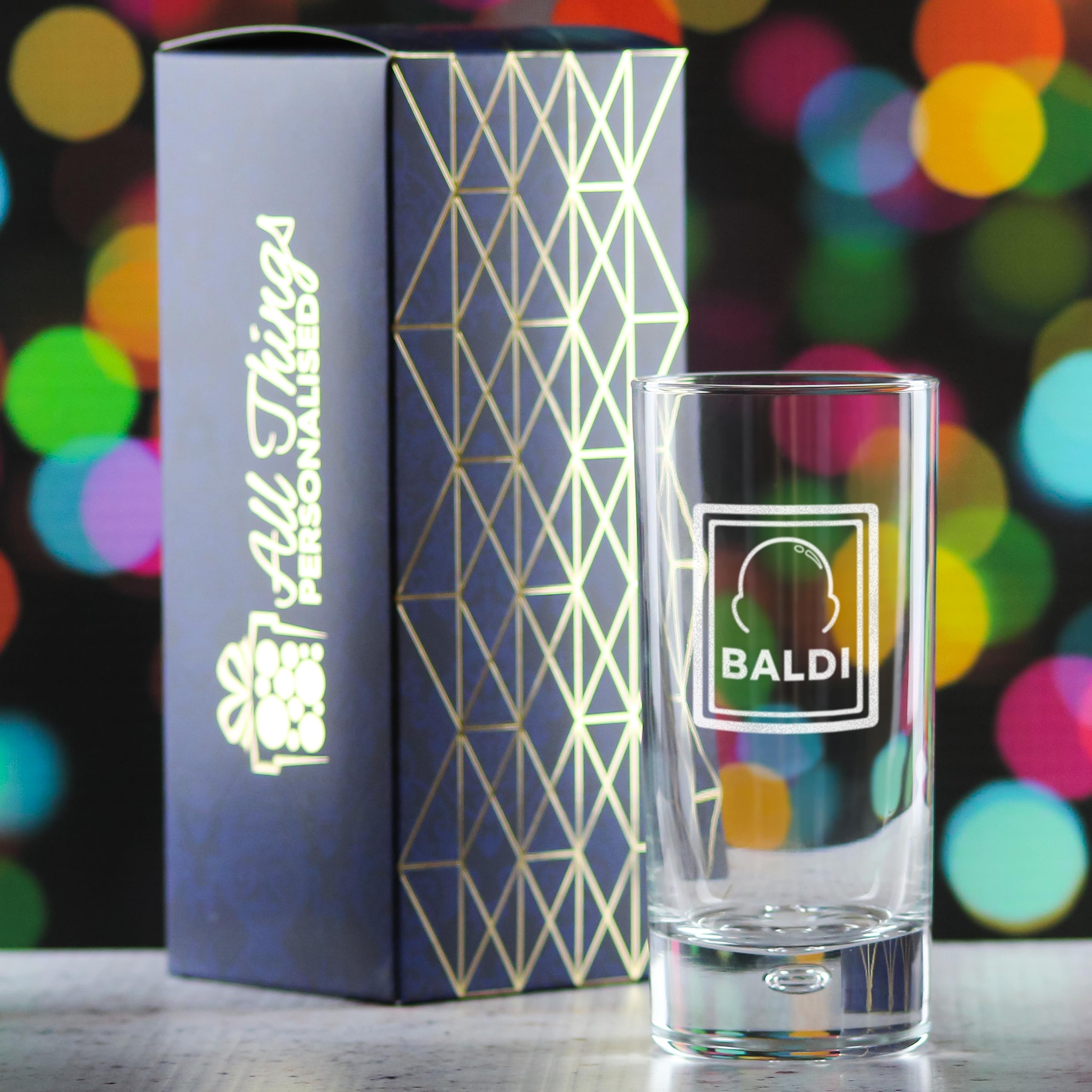Vaso de cristal con diseño baldi, personalizable y grabado, añade un mensaje personalizado al reverso, caja de regalo incluida, grabado con láser, regalo para papá, abuelo, colega, jubilación