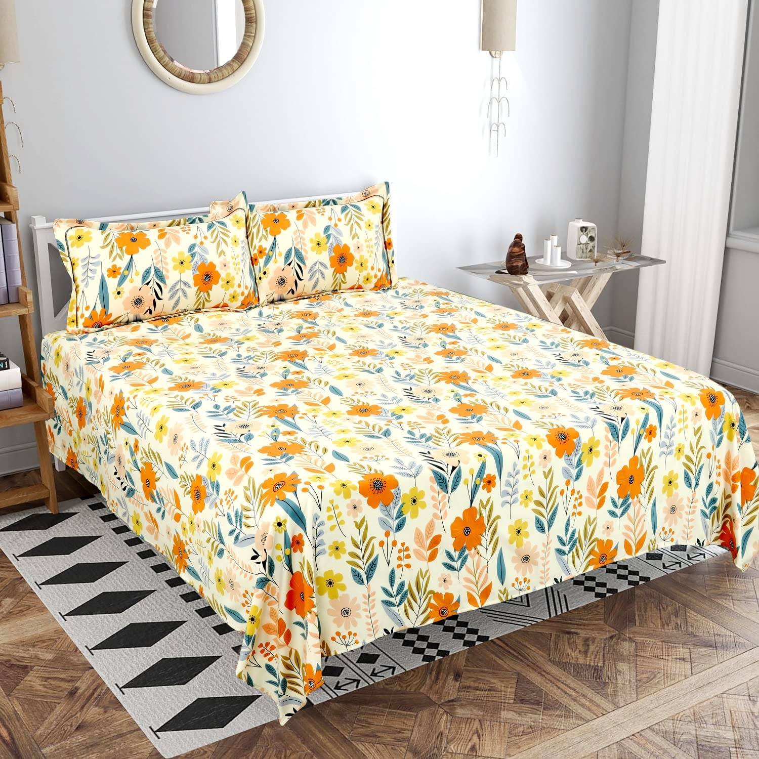 BSB HOME Kingston Collection Ultra King Size Cotton Bedsheets with 2 King Size Pillow Covers| Luxury Soft Sheets, Breathable, Shrinkage, 3Pcs Set |108X108 Inches -White Multicolour