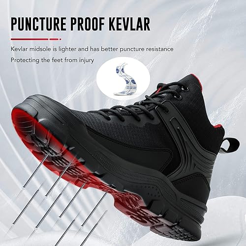 Miniatura 5 de Asiman - Botas con punta de acero para hombre, antideslizantes y duraderas, botas de trabajo de construcción indestructibles para hombre, con