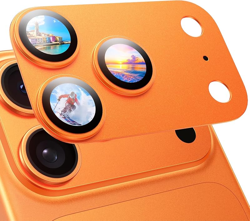 MAGIC JOHN 2 Pack Camera Lens Protector for iPhone 17 Pro Max 6.9”,Orange | Full Coverage, Metal Aluminum Alloy Camera Lens Film, HD Clear, Scratch Resistant, Case-Friendly