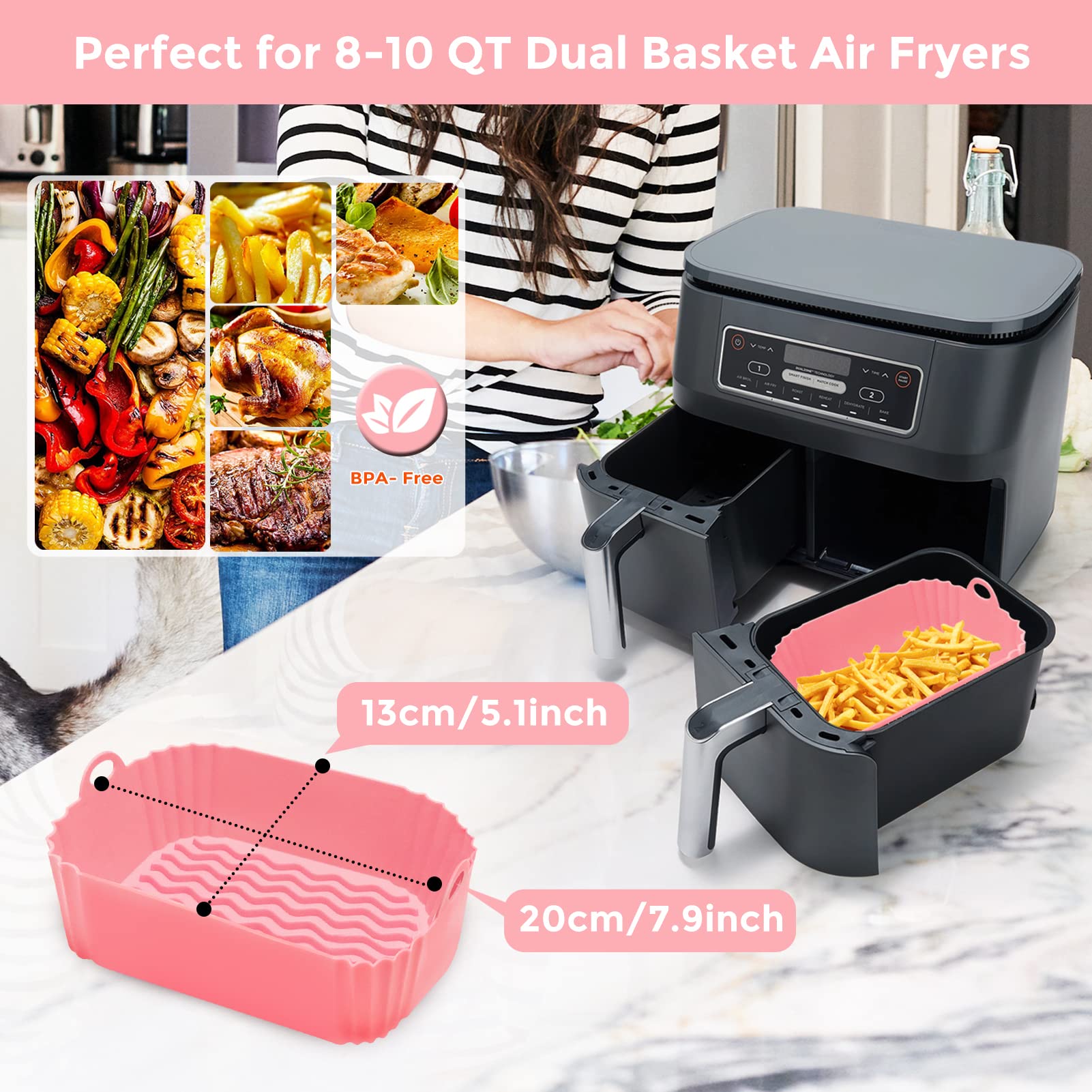 2-Pack Air Fryer Silicone Liners For Ninja 8-10 QT – Non-Stick, Reusable, Dishwasher Safe & Heat Resistant - View #9