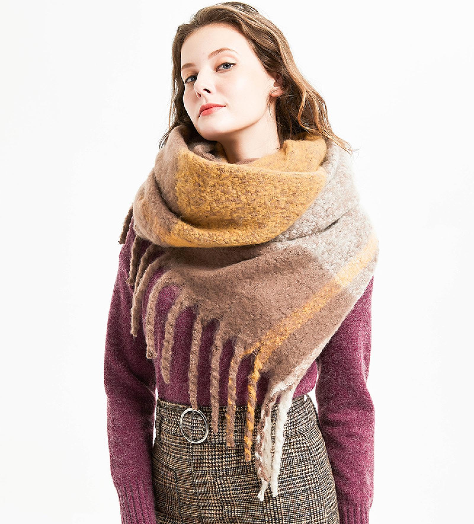 Bufanda Mujer Chal Abrigos Chales Hombre Bufanda Gruesa A Cuadros con Borlas Otoño E Invierno Engrosada Bufanda De Retazos De Doble Cara Chal 04