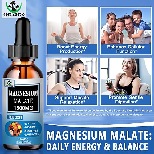 Miniatura 2 de Gotas líquidas de malato de magnesio, suplemento de magnesio líquido de alta absorción para energía saludable y apoyo a la función muscular, malato