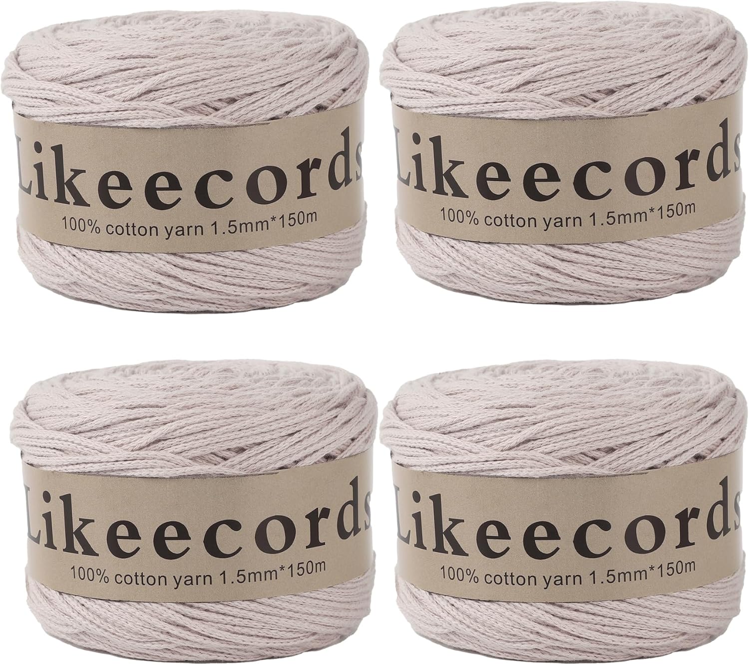 Likeecords 100% Cotton Macrame Cord 1.5mm x 656 Yards (600m) 1.5m Macrame Yarn Crochet Macrame Bag Cord Crafts for Bags and Knitting Home Decorations(Flesh Pink)