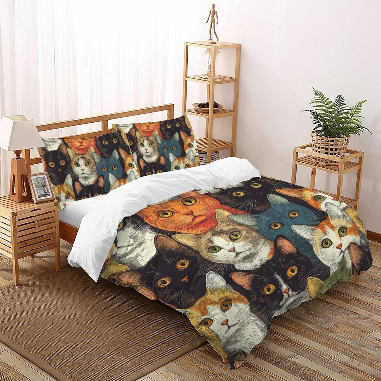 Parure de lit chat microfibre 200x200 avec housse de couette et taies