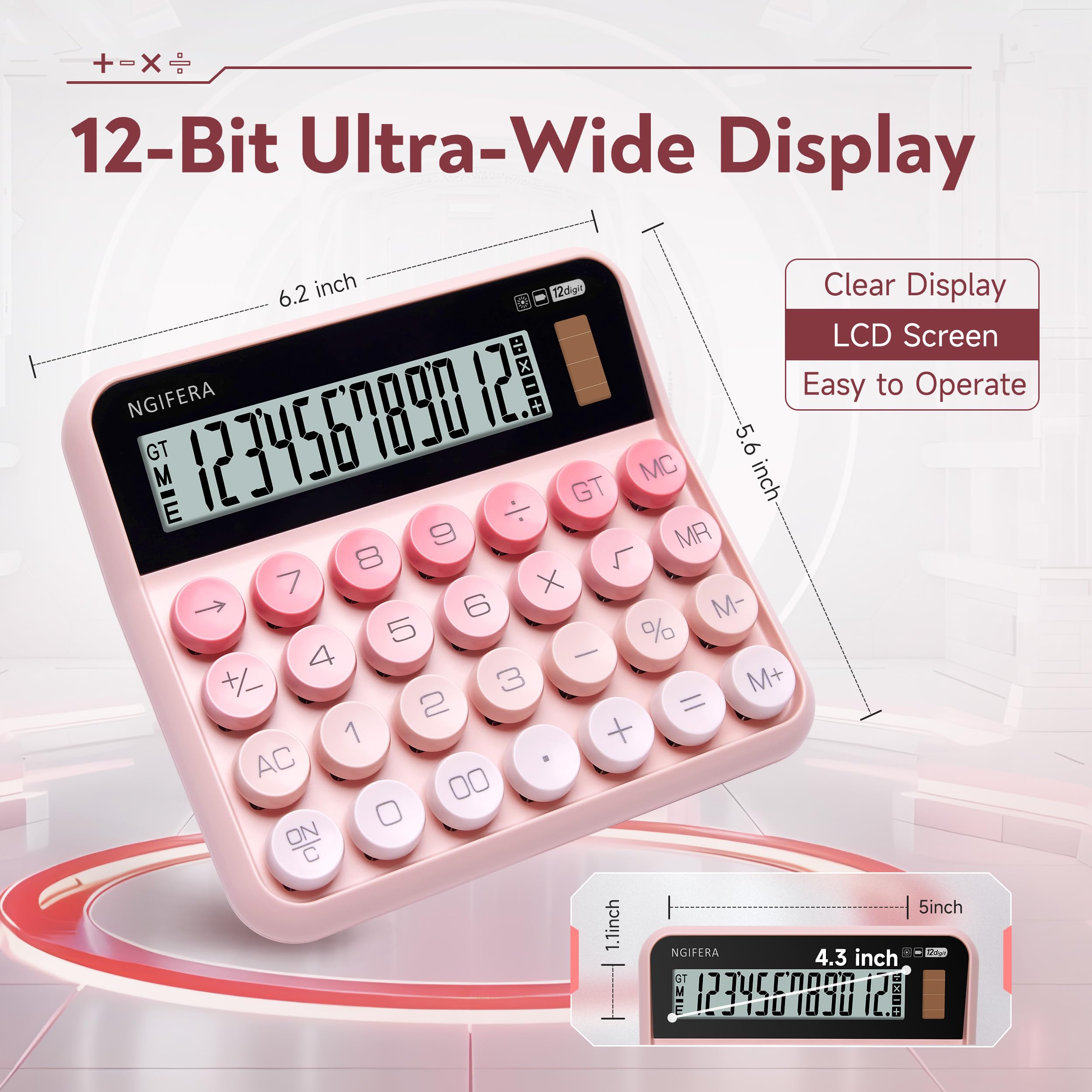 Calculadora de escritorio, pantalla HD de 12 dígitos con % de tecla | Teclado mecánico real, ideal para oficina, escuela o hogar