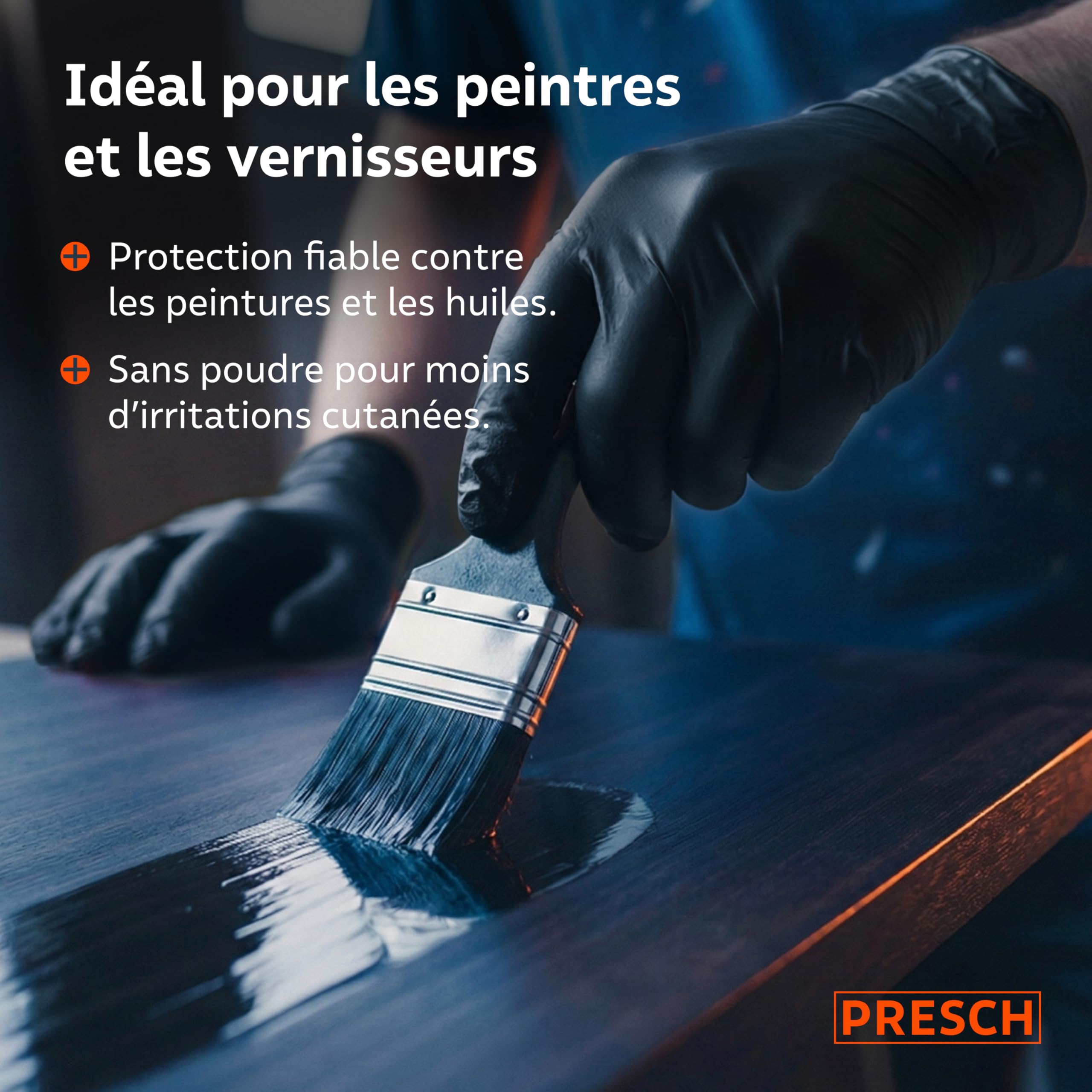 PRESCH Gants Jetables Noir 100 pc (L - 9) - Gants en nitrile avec bouts de doigts texturés - Sans latex et poudre - Résistant aux déchirures grâce à son bord roulé renforcé