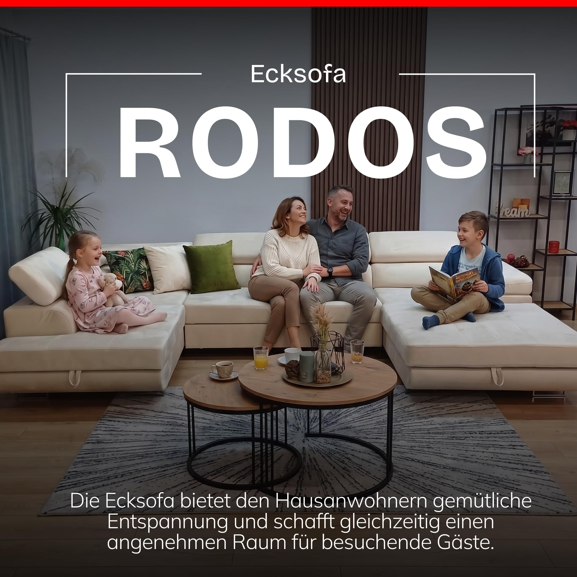 U-Form Sofa Rodos 345x202x90 cm, Schlaffunktion, Grau, Links
