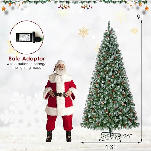 Miniatura 7 de GOFLAME Árbol de Navidad preiluminado de 5 pies, árbol de Navidad con bisagras con 450 puntas de ramas de PVC, 200 luces LED, 42 conos de pino y 126