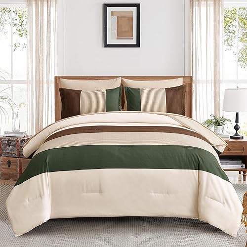 Miniatura 9 de Anibedding - Juego de edredón rojo y marrón tamaño Queen, juego de edredón de 7 piezas con rayas burdeos estilo bohemio, ropa de cama de microfibra