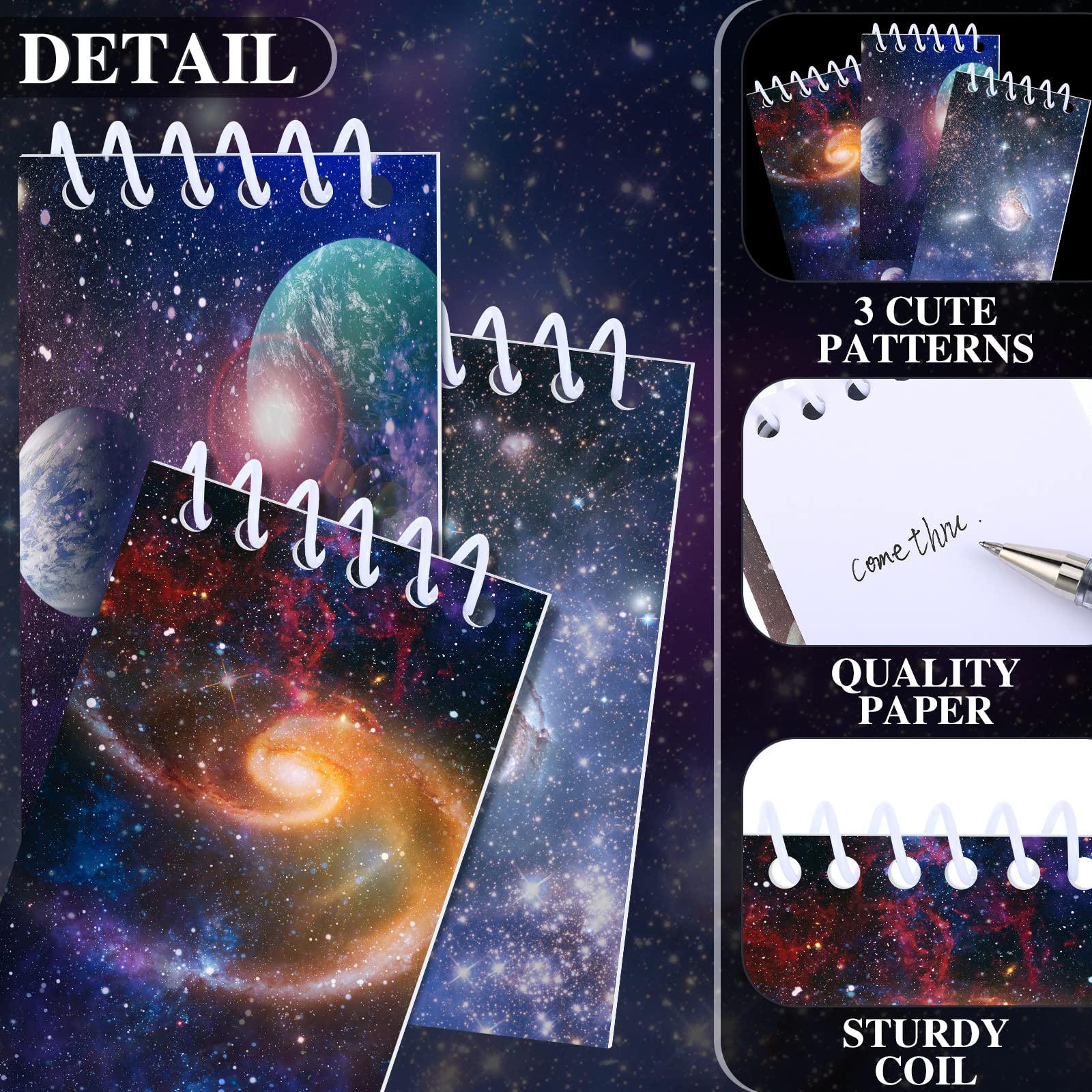 24 Pieces Outer Space Galaxy Mini Notepads Small Spiral Notepads Solar System Mini Notebook Memo Stationery Planets Notebook Reward Supply for School Office Planet Theme Party Favor - Image 3