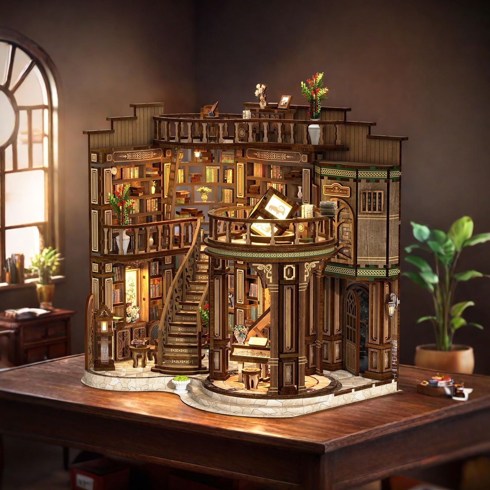 Kit fai da te per libri e libri, in miniatura, in legno, 3D, set fai da te per adulti, casa delle bambole fai da te, kit per la casa delle bambole (sogni in colore sala di lettura)
