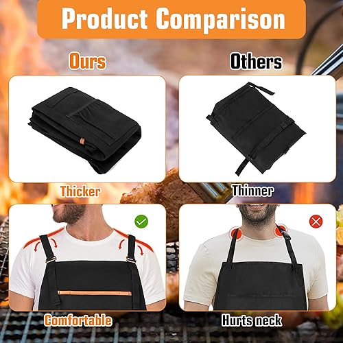 Miniatura 5 de Delantal de barbacoa resistente, delantal de cocina al aire libre para hombres y mujeres, chef con correas dobles para el hombro y hebilla