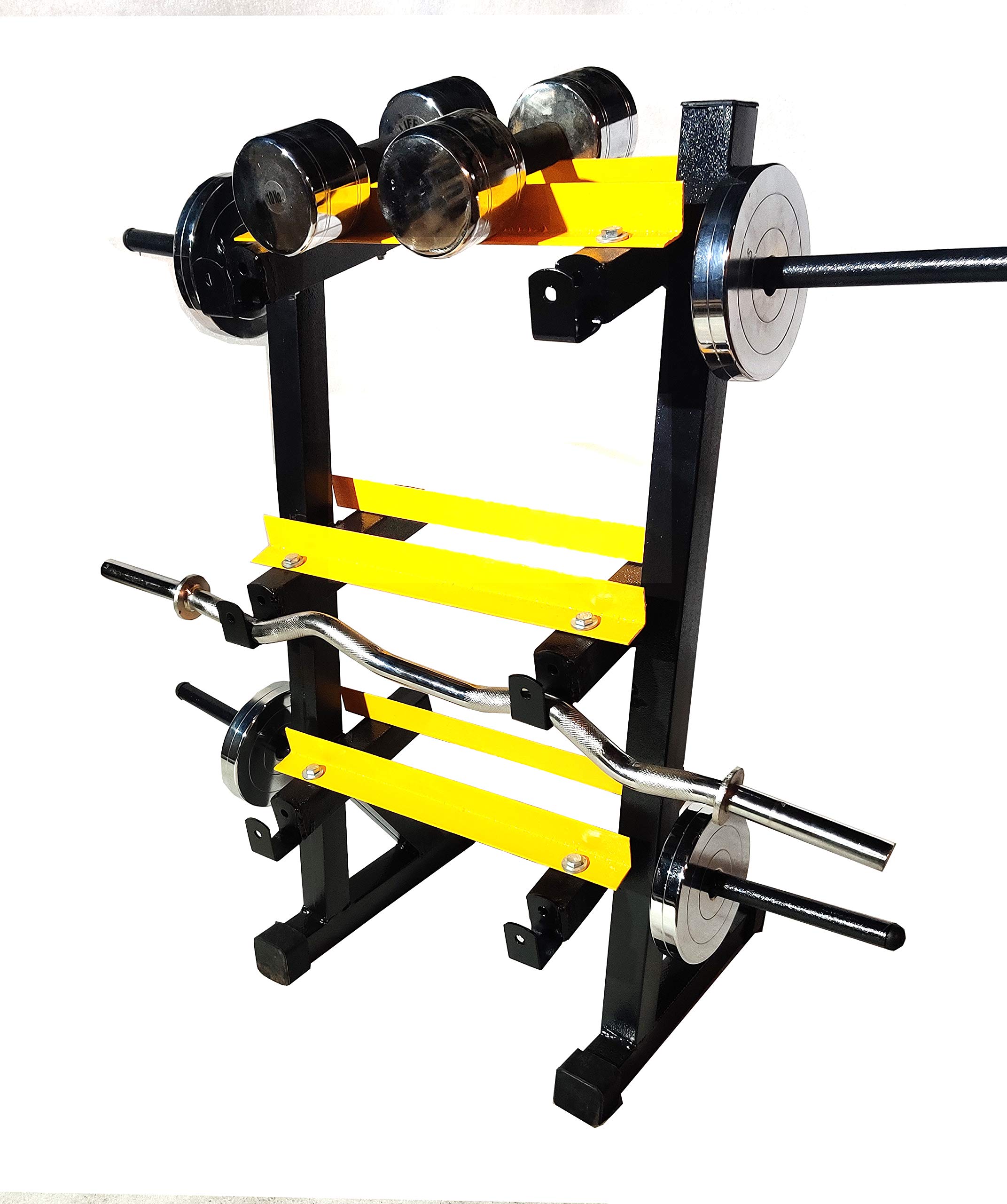 Protoner 3 in 1 Dumbbell Rack, Plate Tree and Rod Holder (Black and Yellow)-image-39