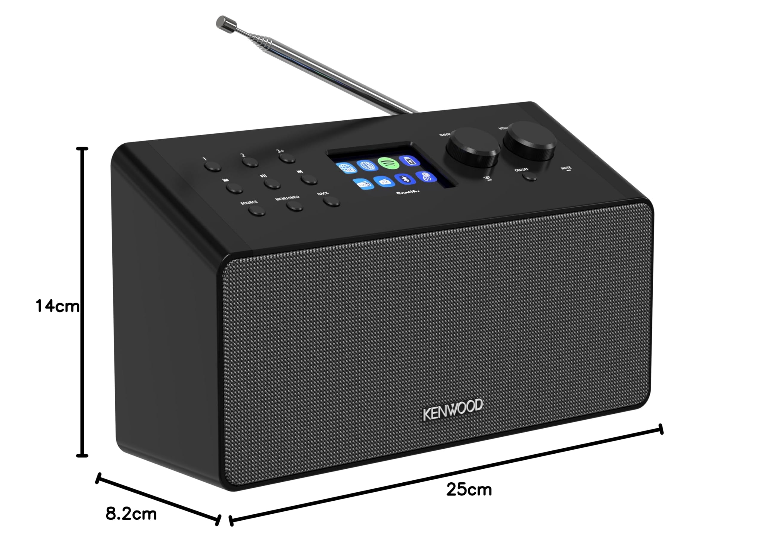 Kenwood CR-ST90S - Smart-Radio mit Li-Ionen Akku, 2,4" Farbdisplay, WiFi Internetradio, DAB+, UKW, Spotify, Bluetooth, 10 W RMS Stereo, USB, AUX-In, USB-C, Bassreflex, OKTIV App, Schwarz