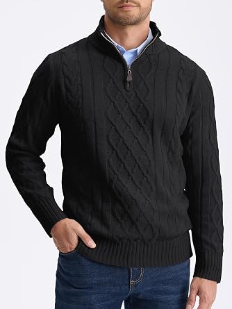 Comdecevis Men's Mock Neck Cable Knit Quarter Zip Pullover Sweater, S-4XL