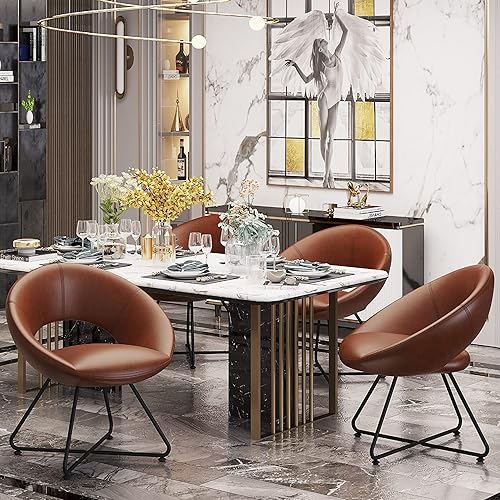 Miniatura 8 de Alunaune Sillas giratorias para sala de estar, silla de tocador, moderna tapizada, pequeña y cómoda, de piel sintética, silla de escritorio, sofá