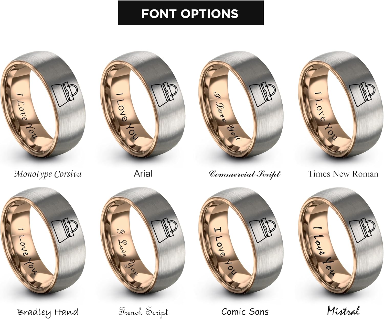 Purse Ring - Gift for Free Spirit - Anniversary Wedding - Men Women - Yellow Rose Gold Silver - Tungsten Carbide - Band - Brushed Polished - 8mm - Flat Dome Bevel - Personalized Custom Engraving image 5