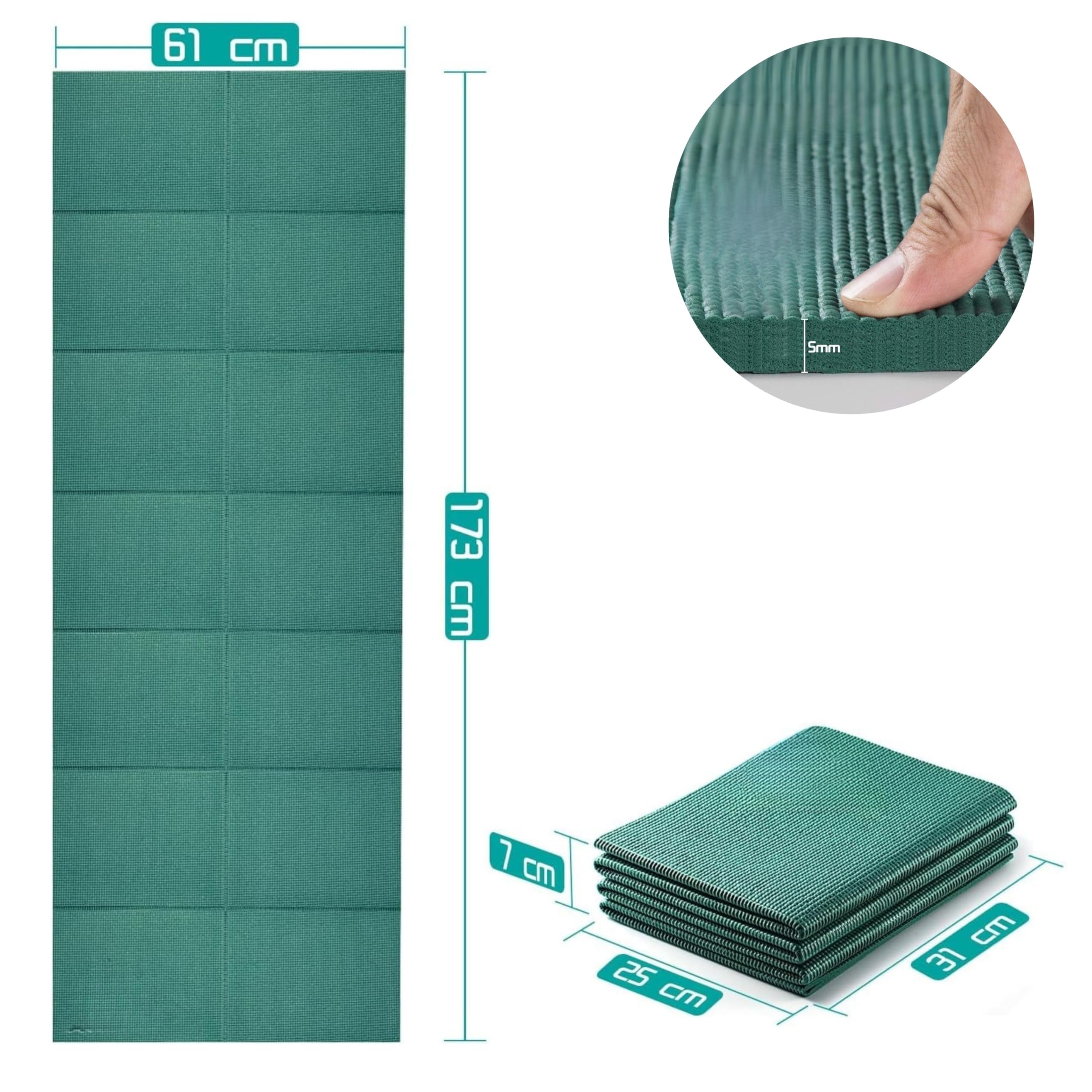 Yasta Tappetino Palestra Yoga Pieghevole Pilates 4mm PVC Antiscivolo Materassino Fitness 173x61 cm per Esercizi Sportivi ed Allenamento Tappeto Ginnastica Da Casa