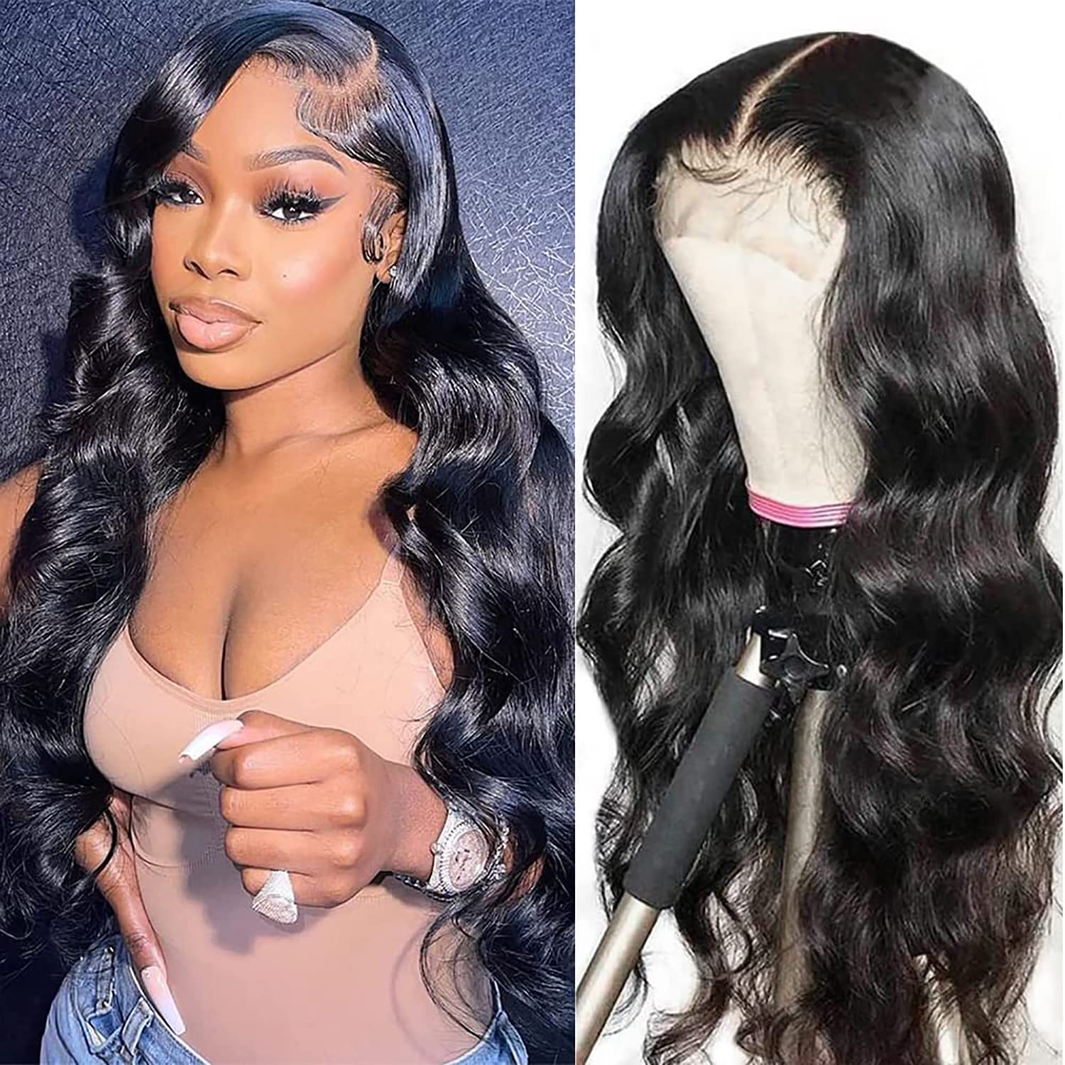 HD Transparent Body Wave Lace Front Wigs Human Hair Pre Plucked Bleached Knots with Baby Hair Glueless 4×4 Brazilian Lace Closure Human Hair Wigs for Black Women Natural Color 180 Density 24 Inch