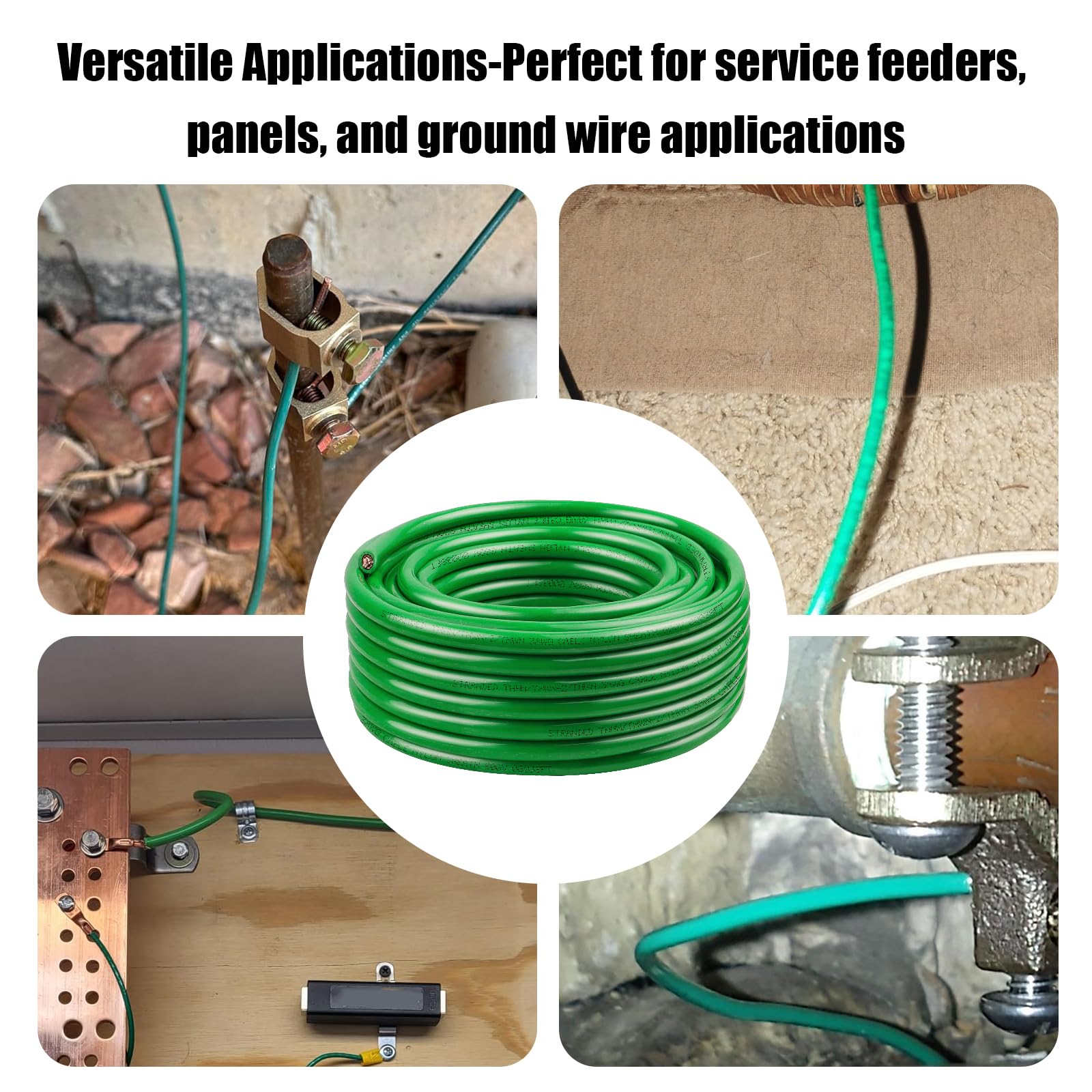 XRDS -RF 3 AWG THHN trenzado Alambre de cobre, cable de tierra verde 100FT, cable de construcción nominal de 600V, ideal para cableado de paneles, conexión a tierra, circuitos de iluminación, sistemas