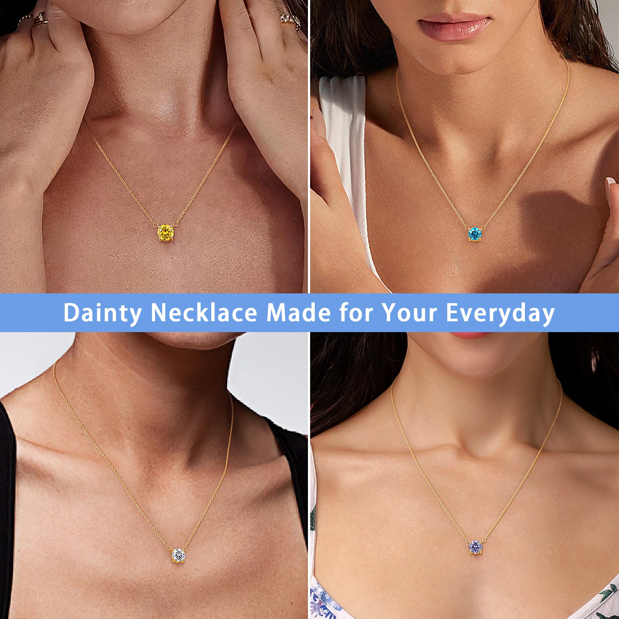 Jewlpire Gifts for Her Birthstone Necklace for Women 2 Carat Dainty Silver Necklace for Women Christmas Gift Birthday Gift Mothers Day Gifts for Mom Wife Her product thumbnail 6