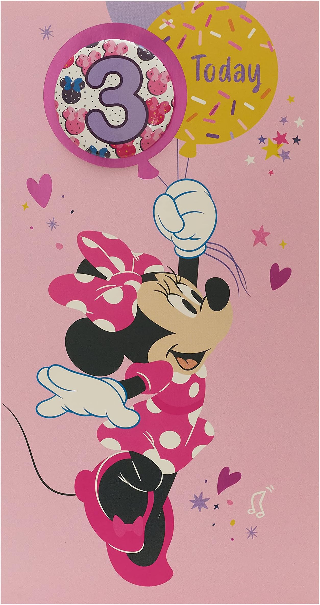 Disney 3rd Birthday Card For Her/Girl | Happy Birthday Gifts | Her, Girls, Women | Minnie Mouse Design | With Badge & Envelope | 127 x 235 mm