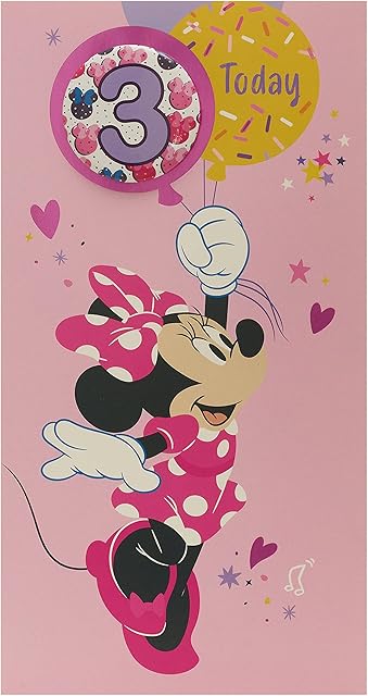 UK Greetings Disney 3rd Birthday Card For Her/Girl With Envelope - Badge Design - With Minnie Mouse