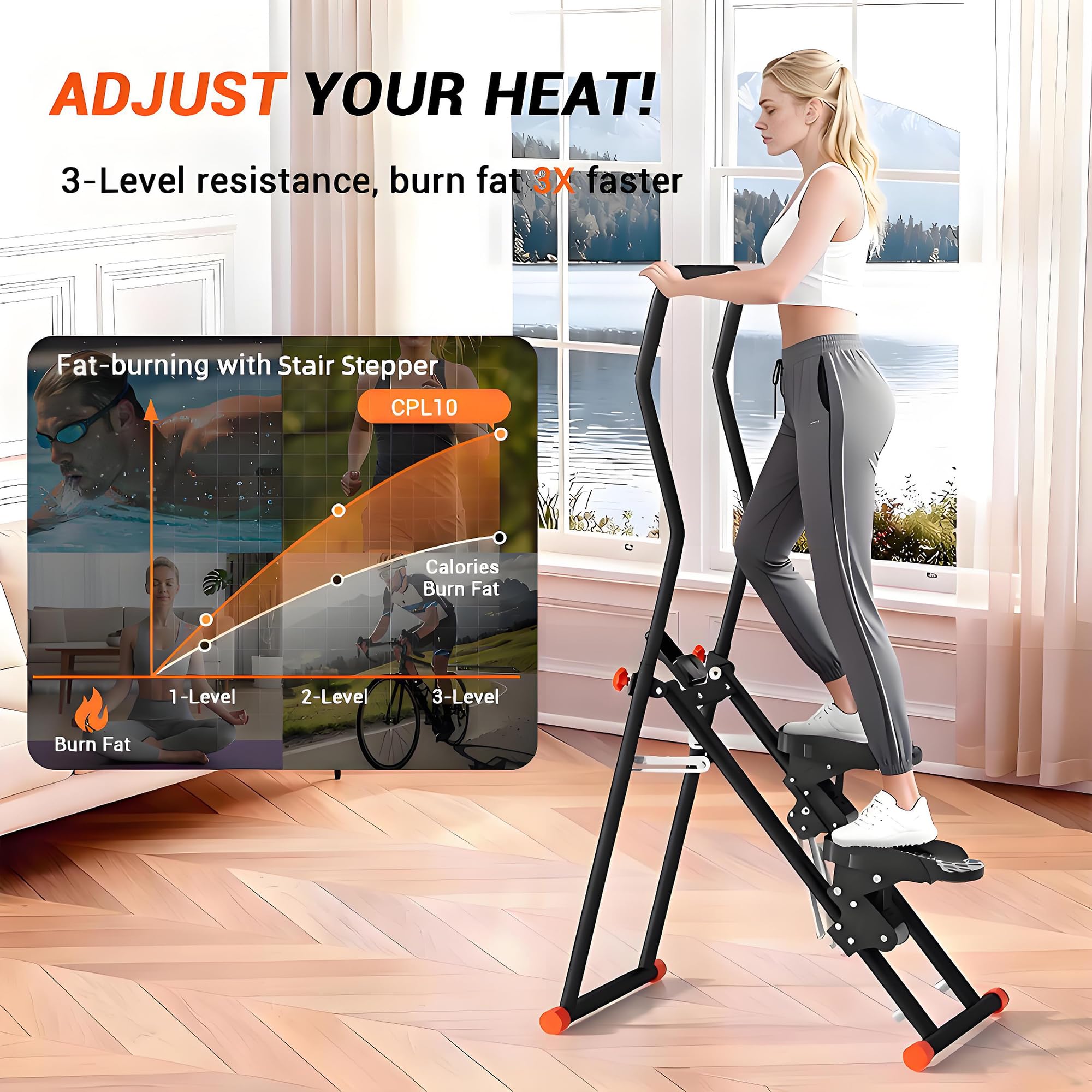 2026 Stair Stepper Home Fitness, Faltbares Treppensteiger mit 3 Stufen Widerstand, 110kg Tragkraft & Verstellbaren Lenker/Pedale, Ganzkörper-Workout Vertical Climber mit LCD-Display für Zuhause/Büro