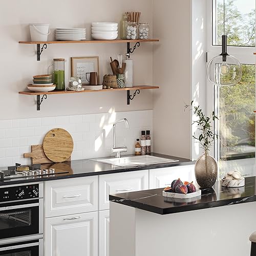 Miniatura 4 de DINZI LVJ Estantes largos de pared, estantes flotantes grandes de 47.3 pulgadas, juego de 2, estante de exhibición de granja montado en la pared con