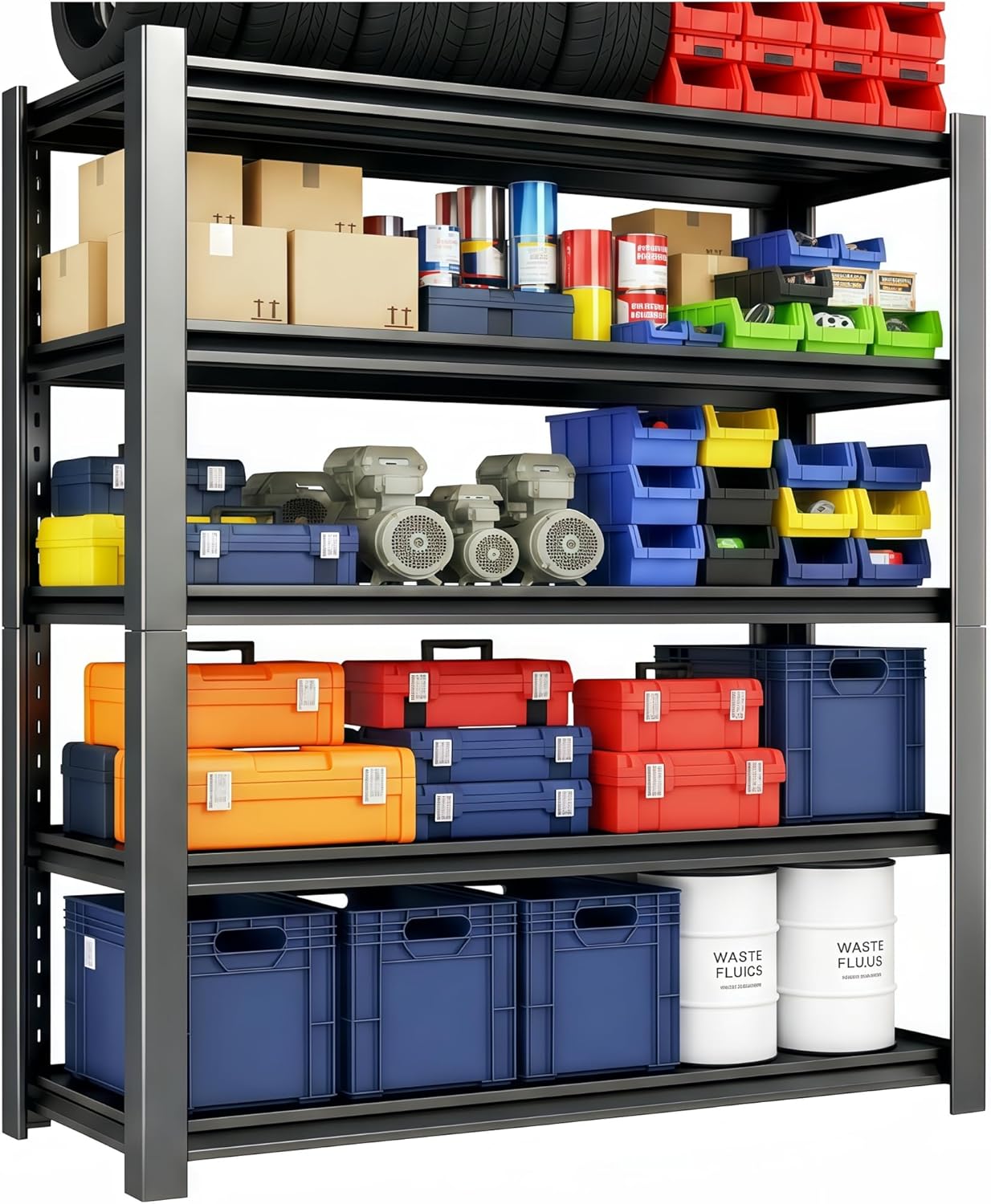 3500 LBS Storage Shelves,Garage Shelves,5-Tier Adjustable Shelving Units and storagefor Garage, Basement, Warehouse, Pantry 48" W x 20" D x 74" H,Black