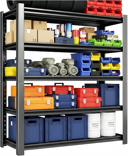 3500 LBS Storage Shelves,Garage Shelves,5-Tier Adjustable Shelving Units and storagefor Garage, Basement, Warehouse, Pantry 48" W x 20" D x 74" H,Black