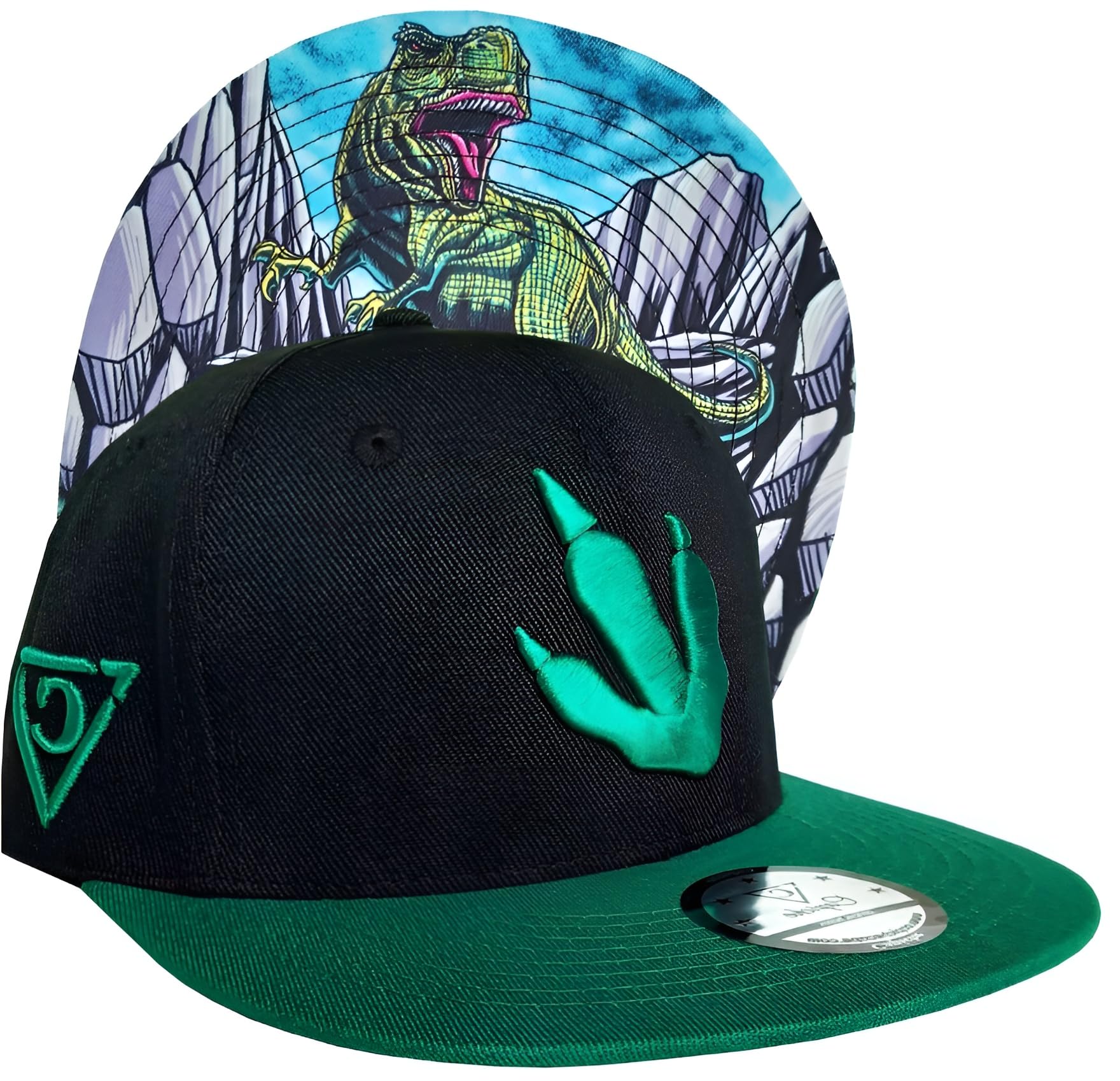 Capiche [99+ Variations] Jurassic Hat, Black and Green T-rex Hat for Men, Baseball Cap with Dinosaur Design, Zilla, Pre-Historic, Giant, Tyrannosaurus Rex, Dino