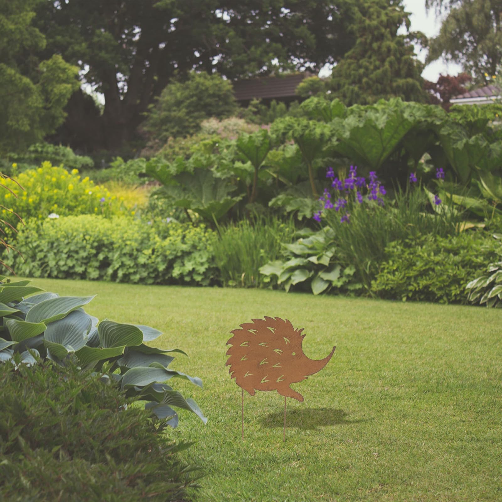 FRCOLOR 2 Stück Gartendekoration aus Schmiedeeisen Igel Familie Retro Stil Braun Gartentier Einsatzdekoration für Garten Geschenk mit Langlebiger Rostoptik