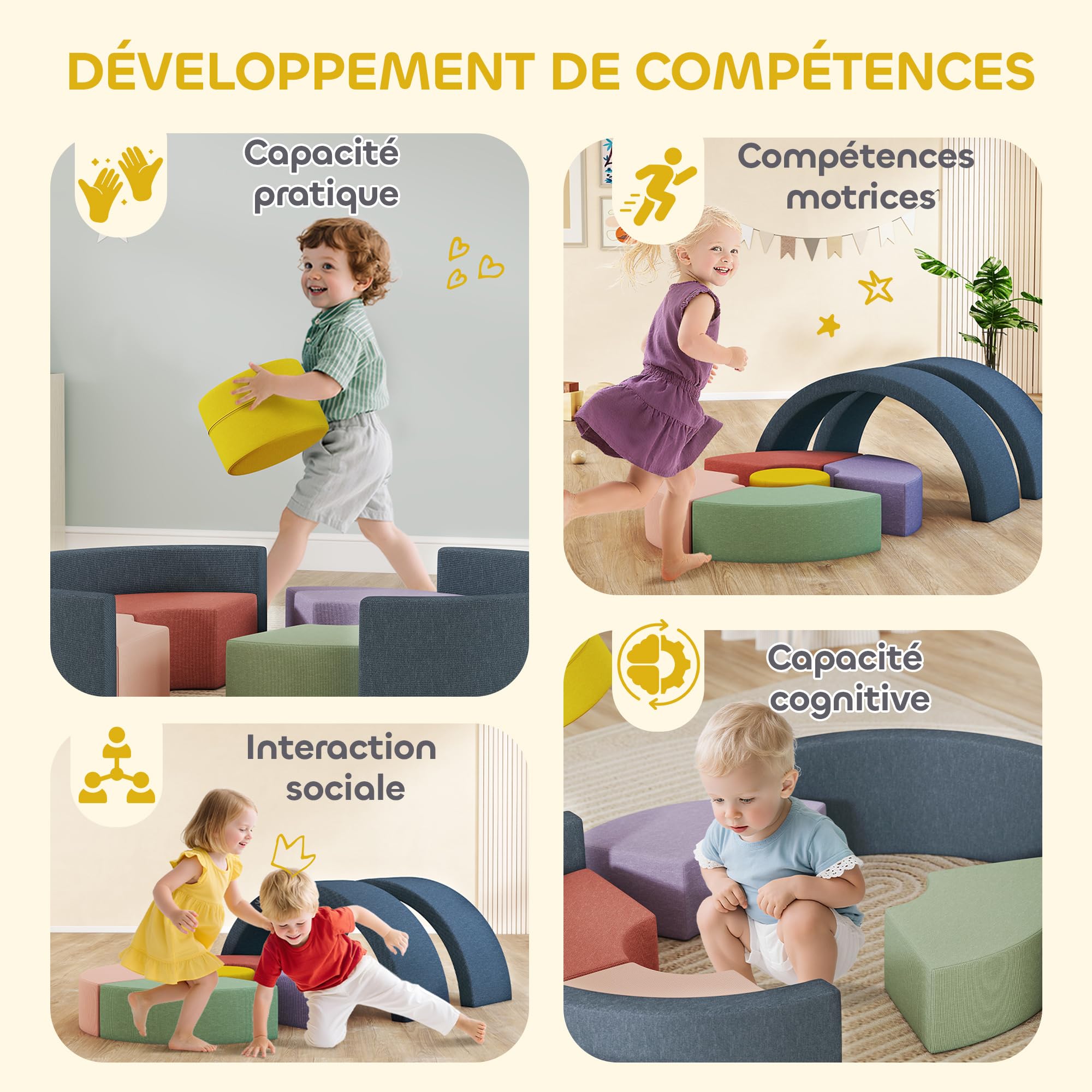 AIYAPLAY 7 pz Motricità Baby in Muschio, modulo motorio bambino con custodia lavabile, giocattoli educativi per strisciare arrampicata per bambini in età prescolare, multicolore
