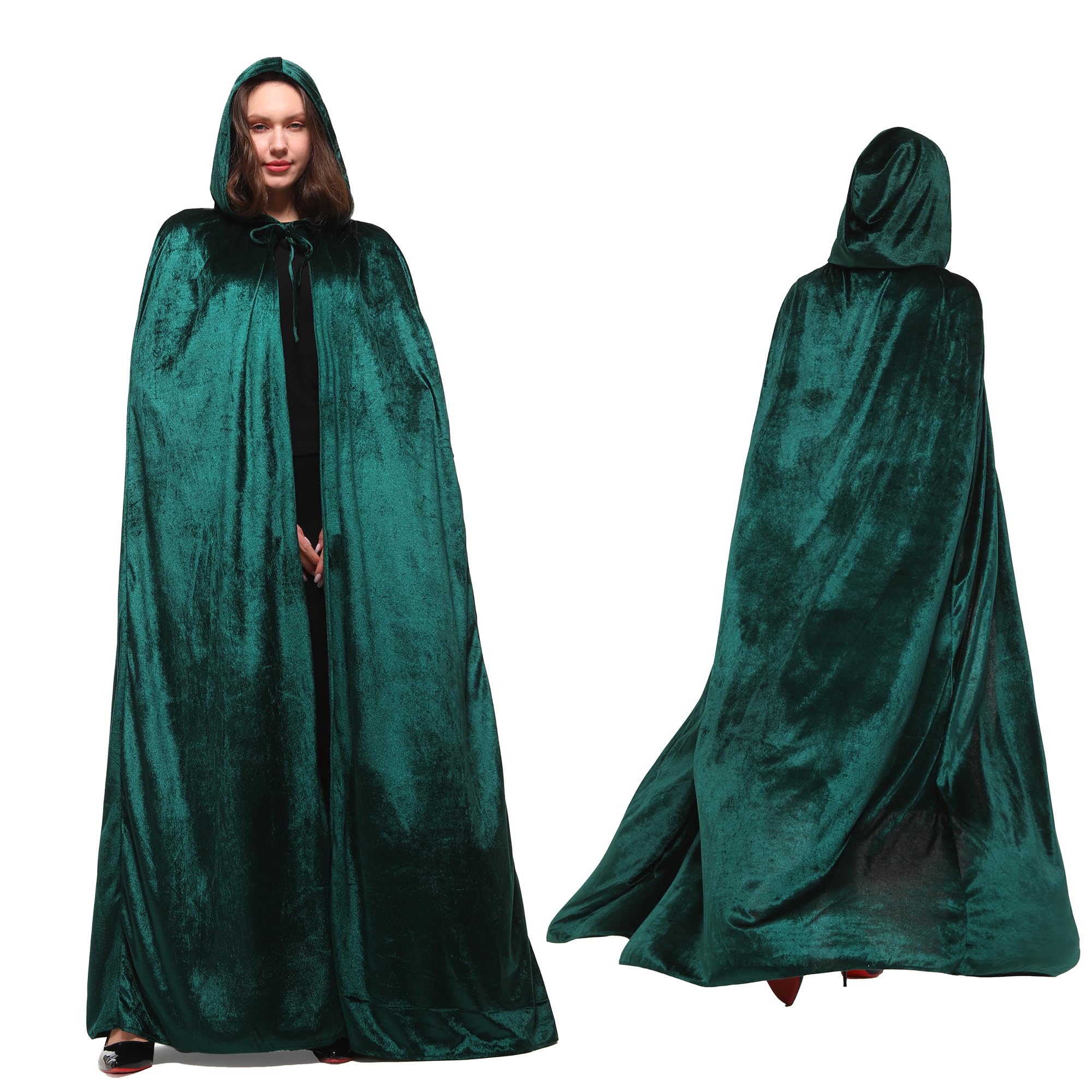 Webeasy Full Length Hooded Velvet Cloak Halloween Christmas Fancy Cape Costumes 160cm/63 inch, Unixsex(Green)