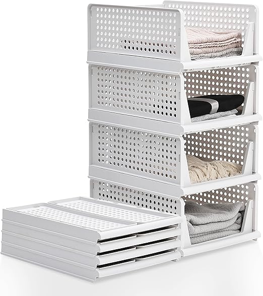 BTGGG 4 Pack Wardrobe Storage Organiser Stackable Drawer Organizer