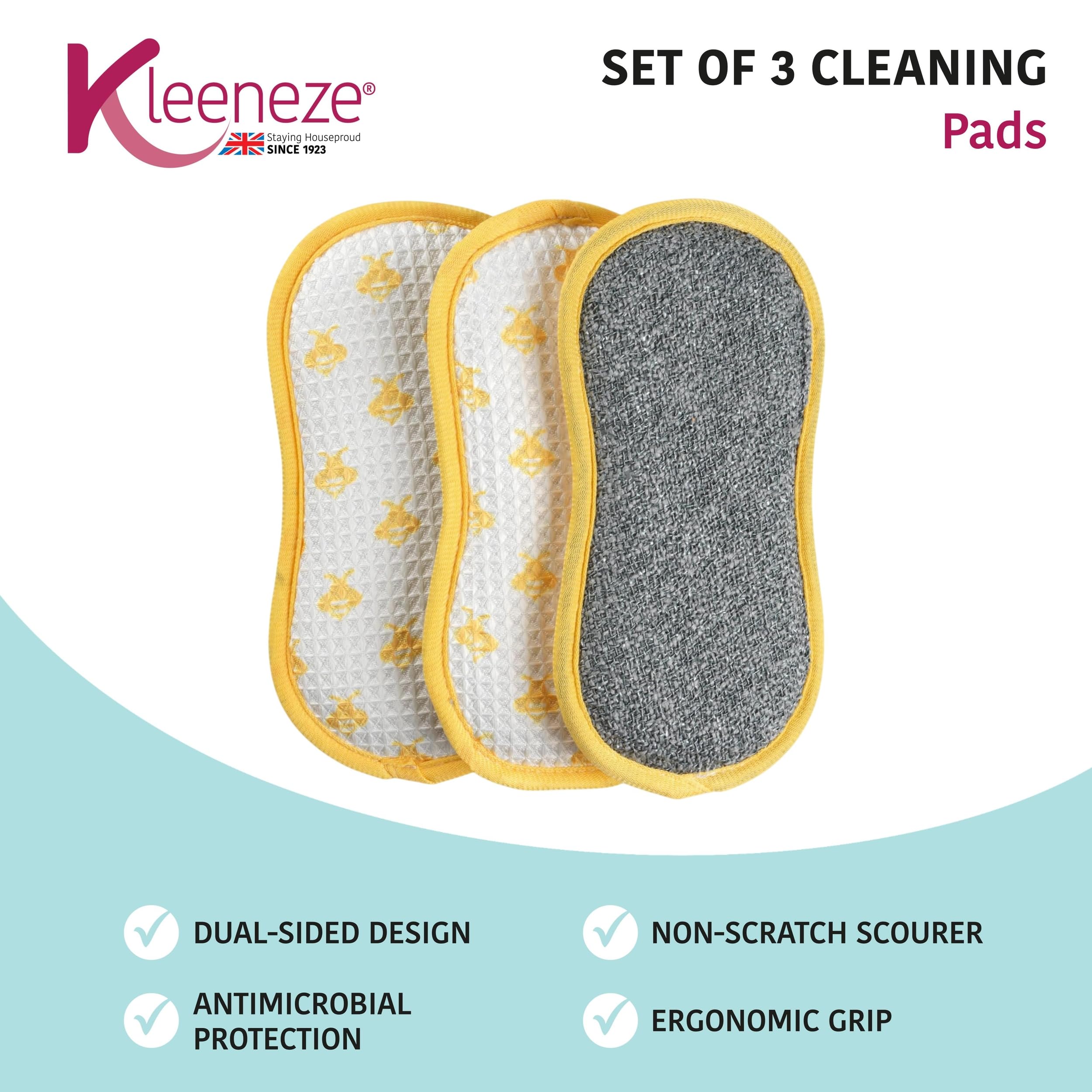 Kleeneze KL072832EU7 Busy Bee 2 Pack Double Sided Sponges, Remove Tough Stains & Burnt On Grease, Double Layer Scratch Free Abrasive Surface & Super Absorbent Soft Sponge, Ergonomic Palm Size Design