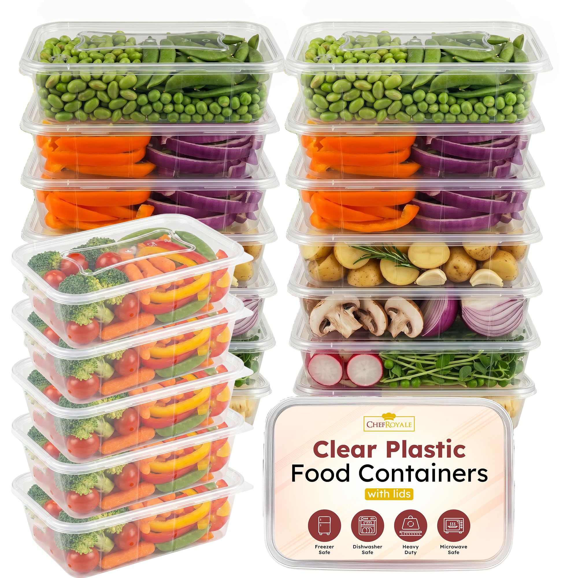 CHEF ROYALE 20x 750ml Food Storage Container with Lids Plastic Food Prep Takeaway Container with Airtight Lids Microwave, Freezer & Dishwasher Safe Ideal for Takeaway Recyclable (20, 750ml)