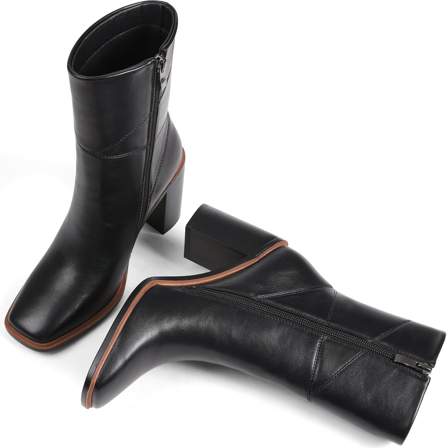 Lovee Cosee Women's Ankle Boots 2025 Chunky Heel Square Toe Side Zipper Booties with Unique Seam Detailing Casual Dress Fall Winter Boots for Party Office Date Night Outfit - Image 5