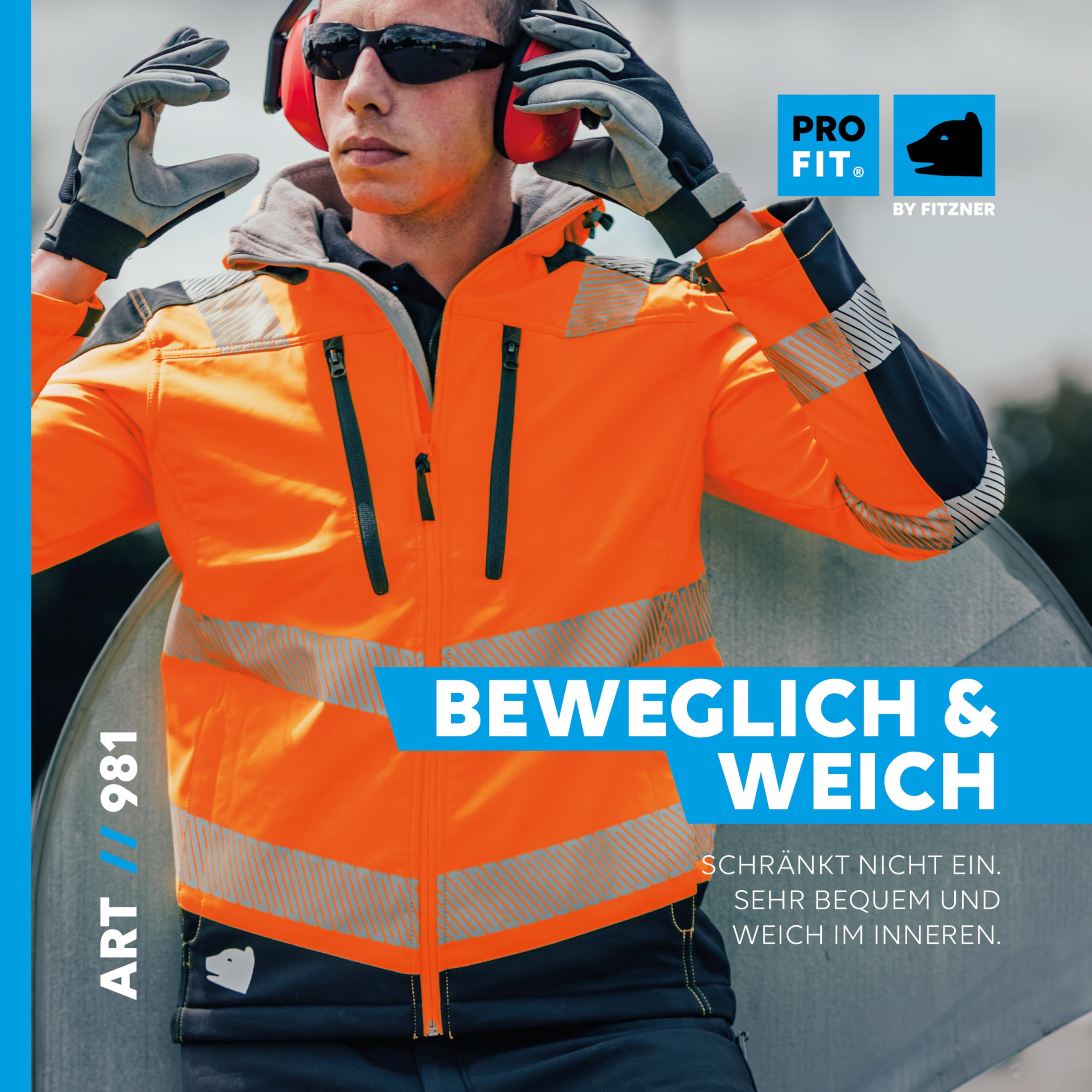 PRO FIT Warnschutz Arbeitsjacke aus Softshell – Größe S – Atmungsaktive Softshelljacke, Wind- & Wasserabweisend, Thermofixiert, Unisex - 1 Stk., Neonorange/Schwarz