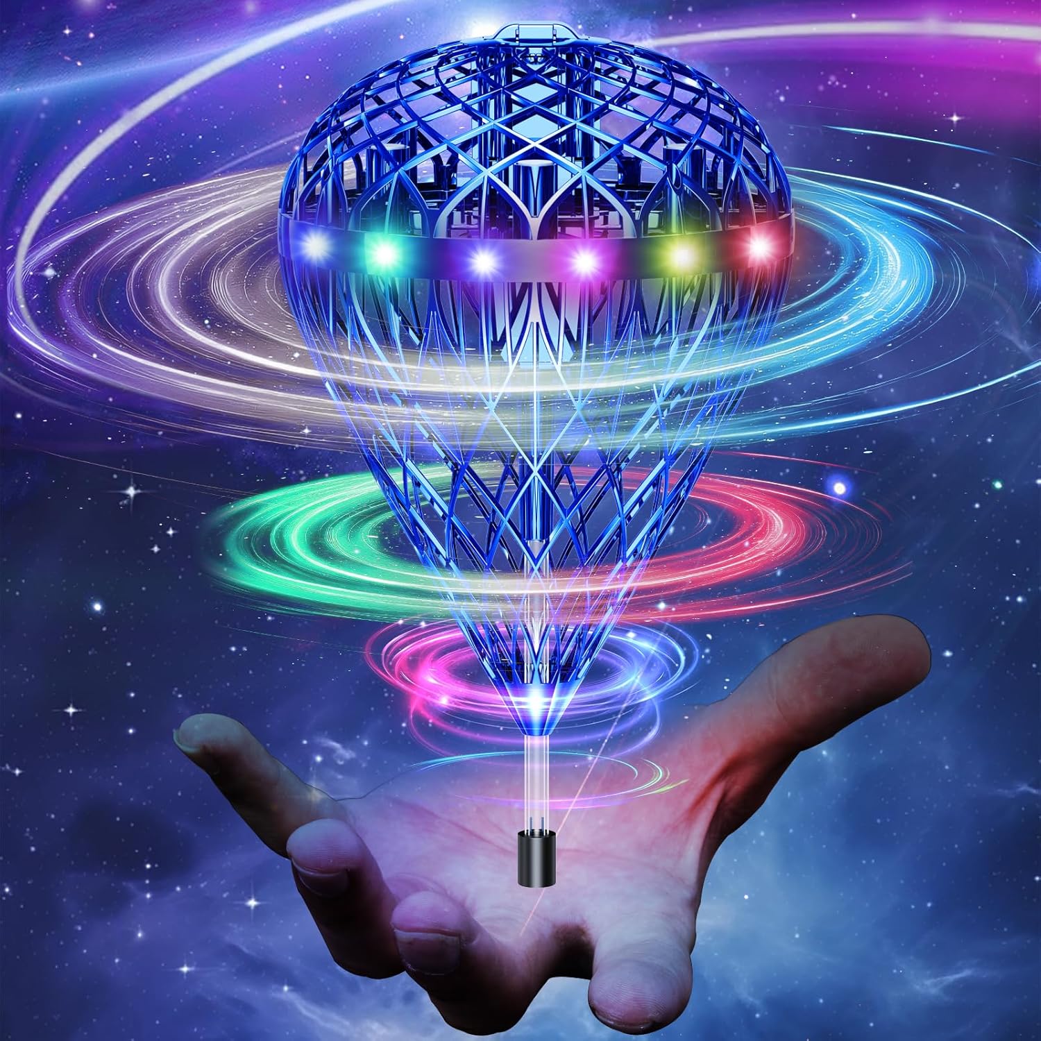 Bouncing Fly Ball, Magic Hover Spinner with Dazzling Lights, Floating Cosmic Globe Party Toy, Christmas Birthday Gift for 6 7 8 9 10+ Year Old Boys Girls (Blue)