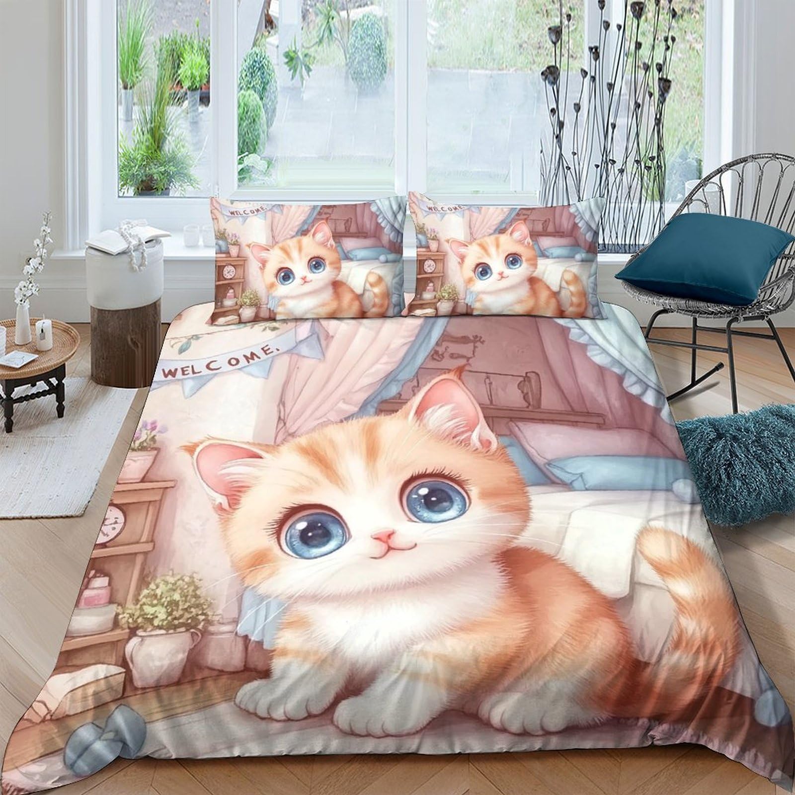 Ctjqhvkz Style-8 3D Printed Orange Tabby Cat Fitted Sheet Microfiber Cute Kitten Bed Cover For Bedroom Dorm Mattress Protection Decor Single（135X200cm）