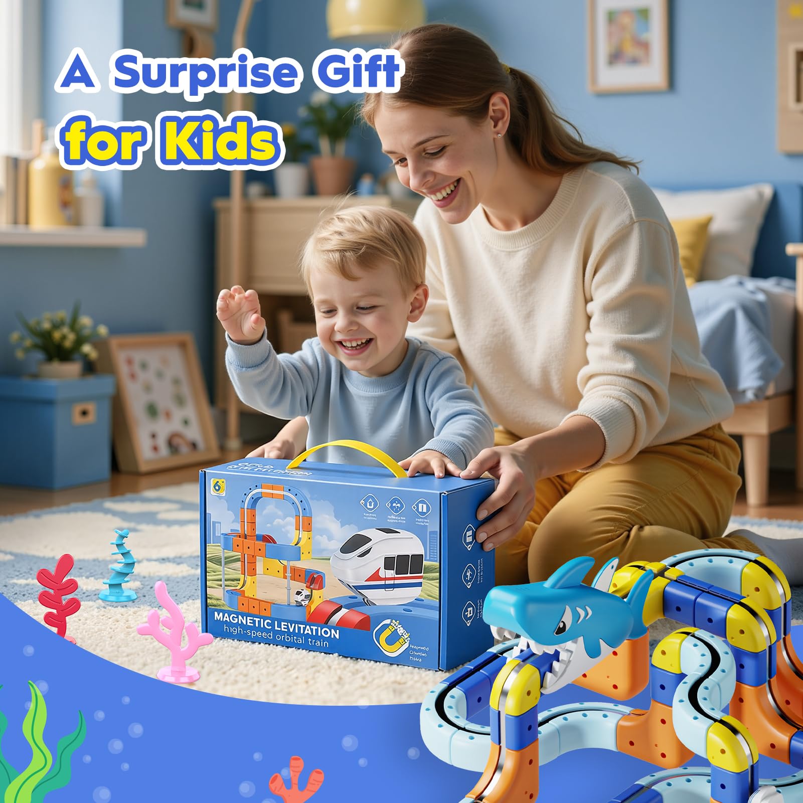193 Pezzi DIY Cube Track, Giochi Bambini 3 4 5 6 7 8 Anni 3D Elettrico Klickrail Pista Magnetica Regalo di compleanno creativo per bambini