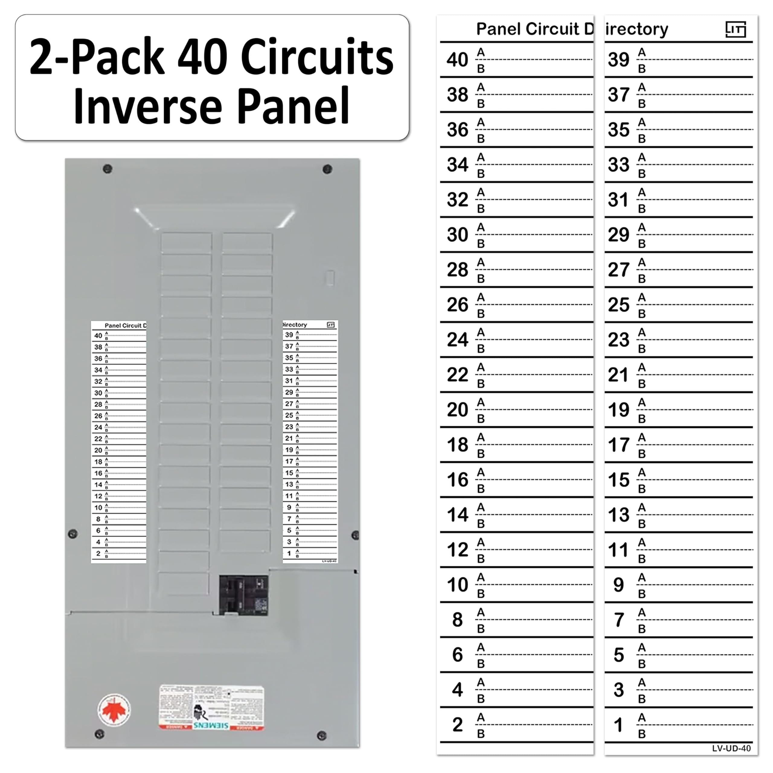 Littversions Inverse 40 Circuits 2 Labels Vinyl Fuse Box Circuit Breaker Upside Down Panel Directory Labels Stickers Decals for All Electrical Panel/