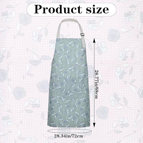 Miniatura 2 de 6 delantales florales para mujer, delantal de cocina duradero con correa ajustable con bolsillo, delantales de poliéster impermeables y a prueba de