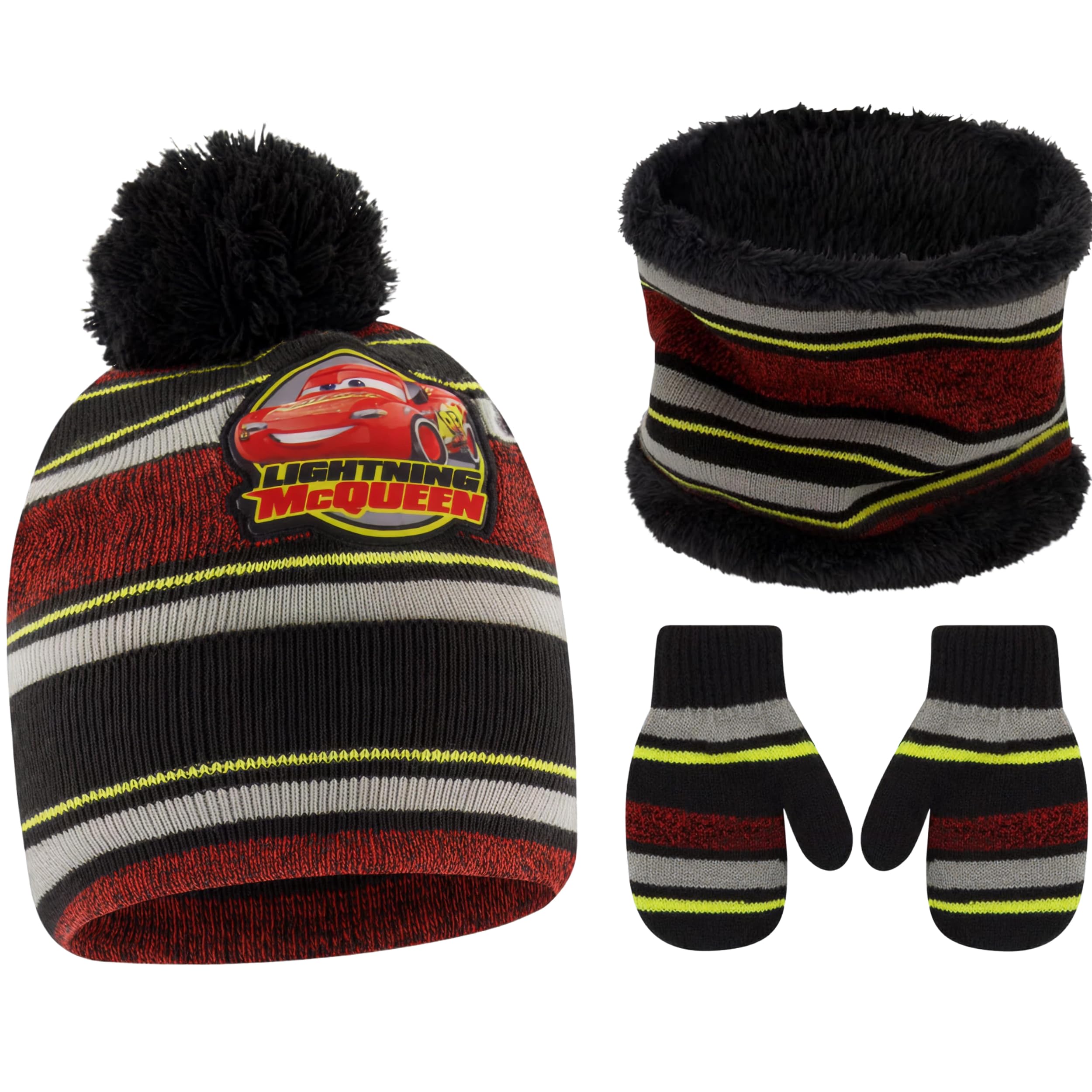 Disney Set di cappello, sciarpa e guanti invernali per bambini 2-4 o Cars Saetta McQueen cappello, sciarpe e guanti per bambini 4-7