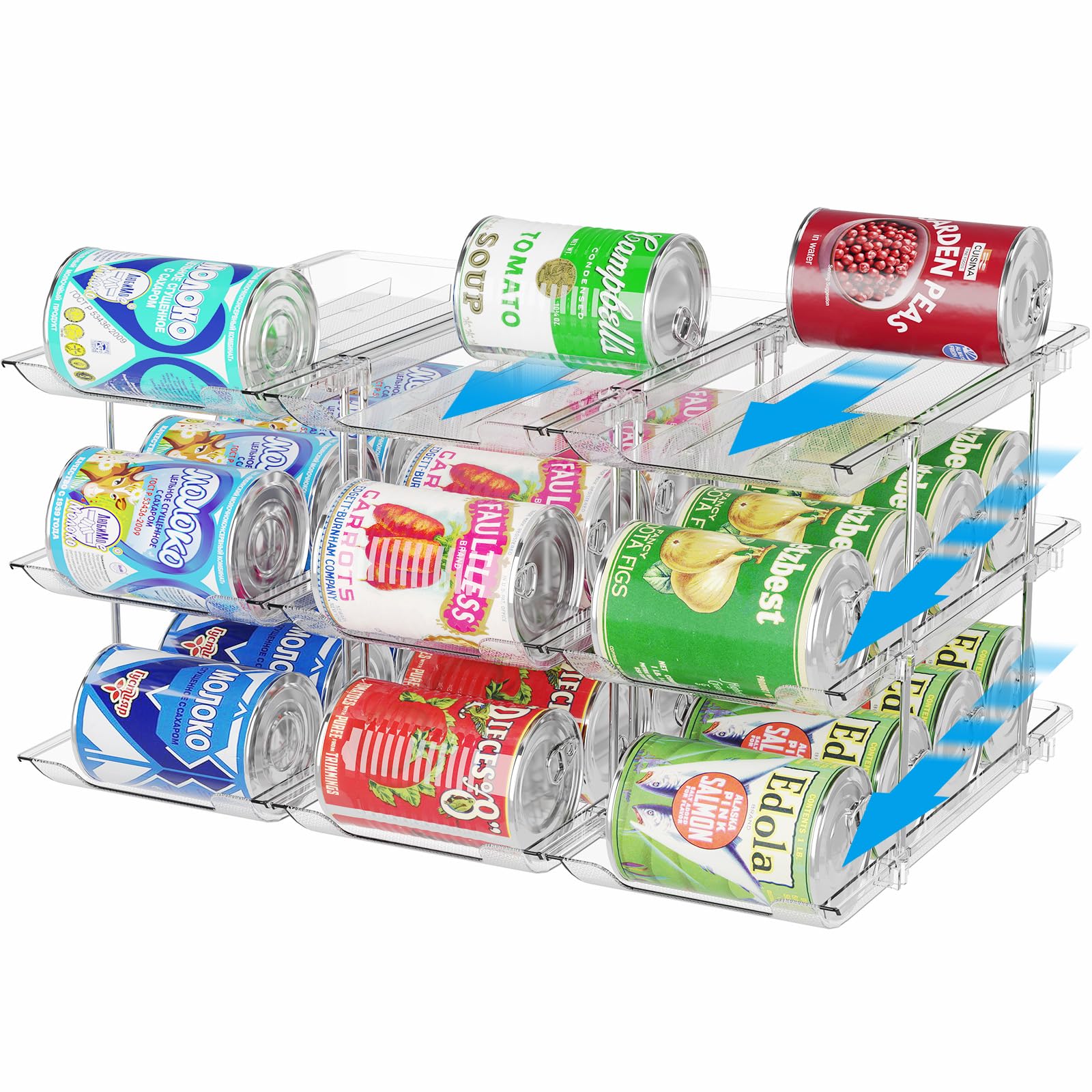 Organizador de latas apilable de 3 niveles para despensa, organizador de refrescos para nevera con capacidad para 36 latas, dispensador automático de latas para cocina, transparente