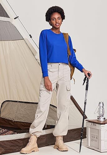 Miniatura 5 de Pinspark Camisetas cortas de entrenamiento de manga larga para mujer, ajuste holgado, de secado rápido, camisetas atléticas para correr